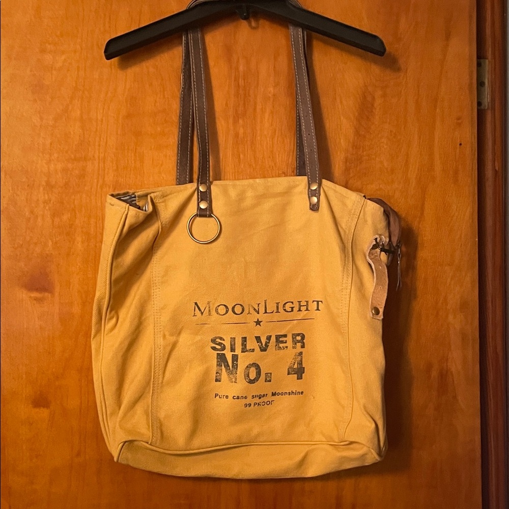 MoonLight Silver No. 4 Canvas Tote - Mustard Yellow with Brown Straps